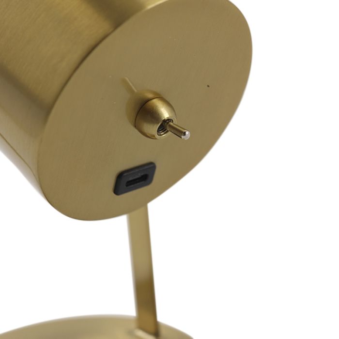 Lámpara de mesa recargable latón moderna, Elko, 2W, 3000K LED, con interruptor