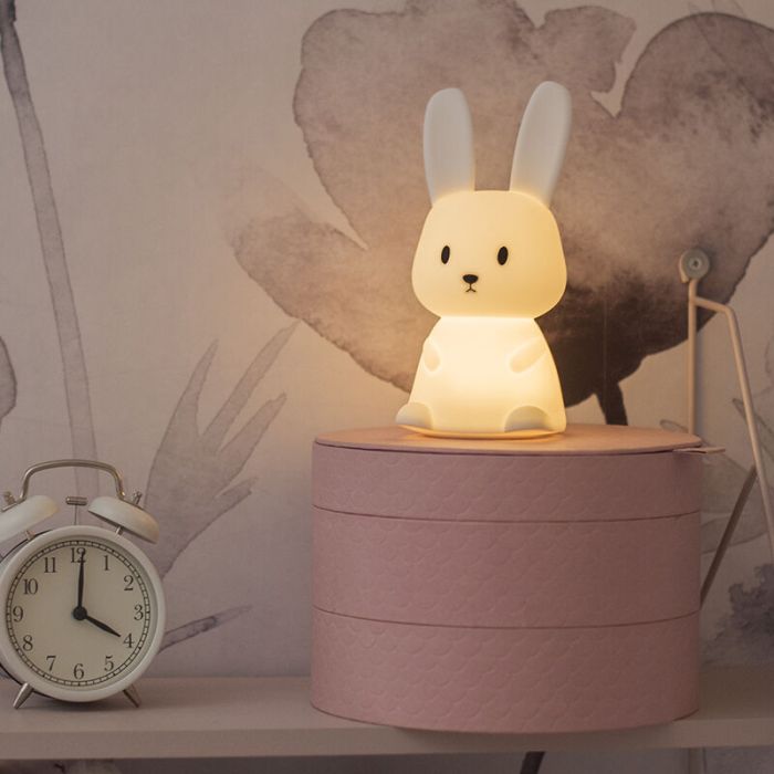 Luz nocturna infantil blanca de plástico, Bunny, 0,5W, RGBW LED, con interruptor