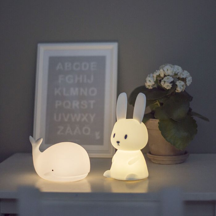 Luz nocturna infantil blanca de plástico, Bunny, 0,5W, RGBW LED, con interruptor