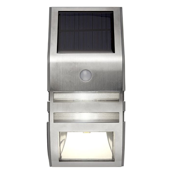Aplique solar exterior plateado de aluminio, Alistair, 0,04W, 3000K LED, IP44