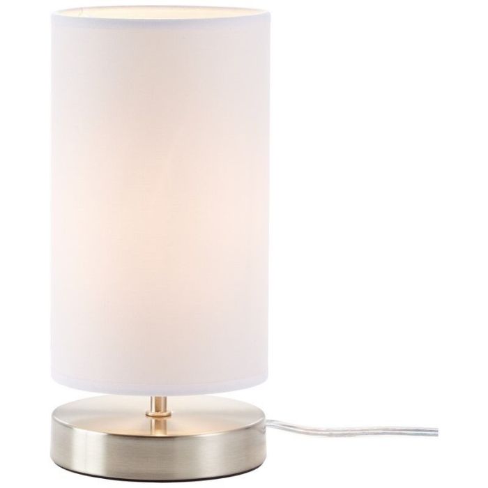Lámpara de mesa blanca de tela, Merinde, con interruptor