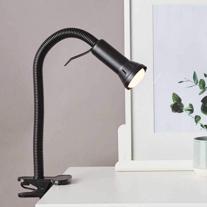 Foco pinza negro de plástico, Kalina, con interruptor