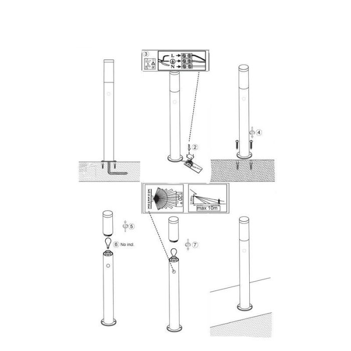 Lámpara de pie exterior con sensor de movimiento cromada de plástico, Tom, IP44