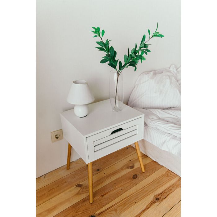 Lámpara de mesa de cerámica blanca, Pilar, con interruptor