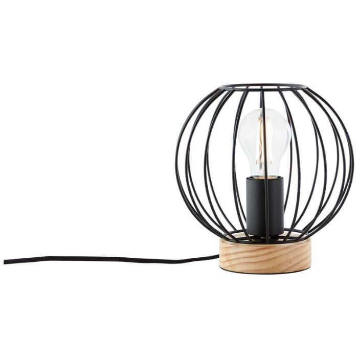 Lámpara de mesa de madera negra, Donato, con interruptor