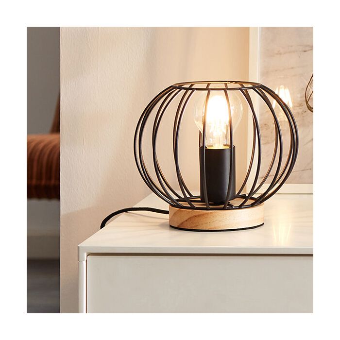 Lámpara de mesa de madera negra, Donato, con interruptor