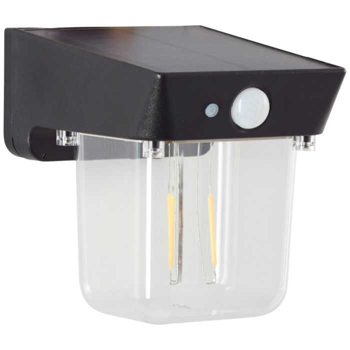Aplique solar exterior negro moderno, Steijn, 2W, 2700K LED, IP44