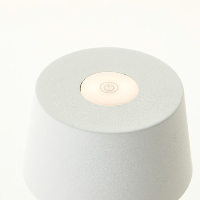 Lámpara de mesa exterior blanca moderna, Petter, 2W, 3000K LED, IP44, regulable en 3 pasos
