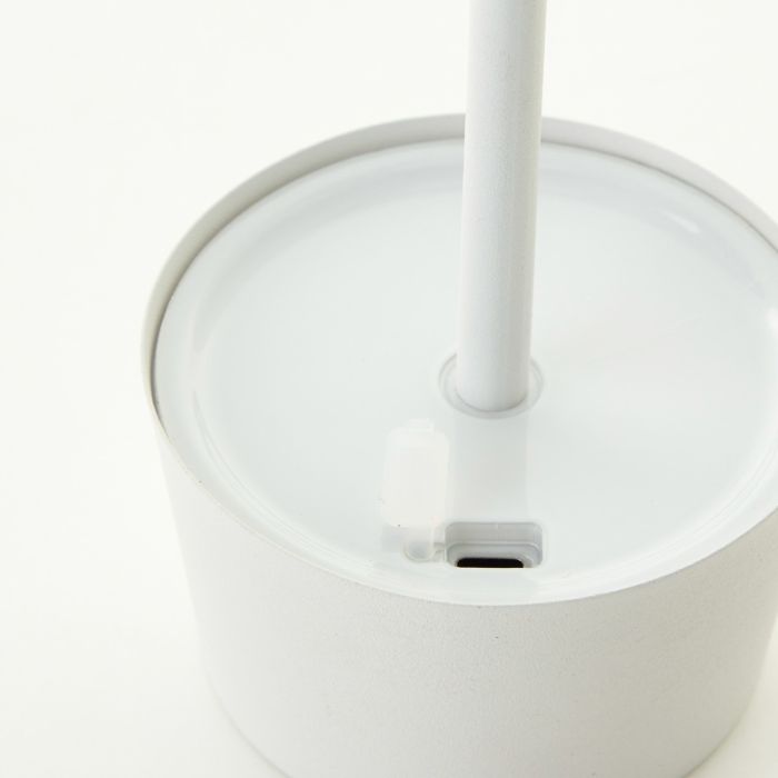 Lámpara de mesa exterior blanca moderna, Petter, 2W, 3000K LED, IP44, regulable en 3 pasos