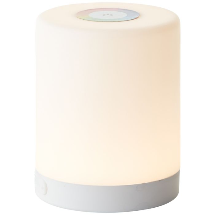 Lámpara de mesa exterior blanca moderna, Maezon, 1W, RGBW LED, IP44, con regulador táctil