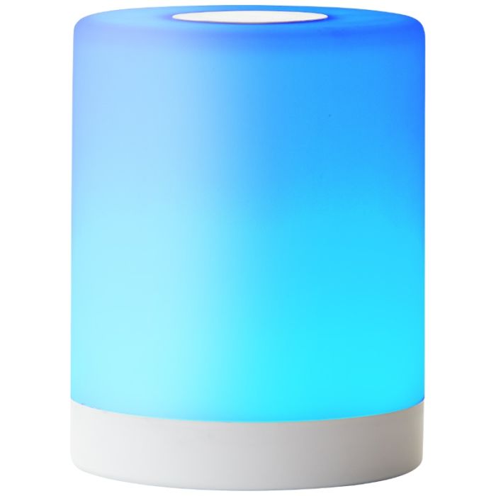 Lámpara de mesa exterior blanca moderna, Maezon, 1W, RGBW LED, IP44, con regulador táctil