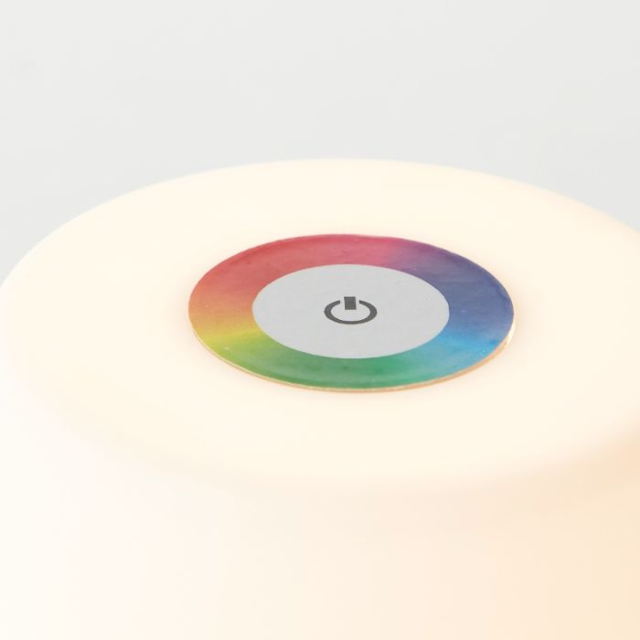 Lámpara de mesa exterior blanca moderna, Maezon, 1W, RGBW LED, IP44, con regulador táctil
