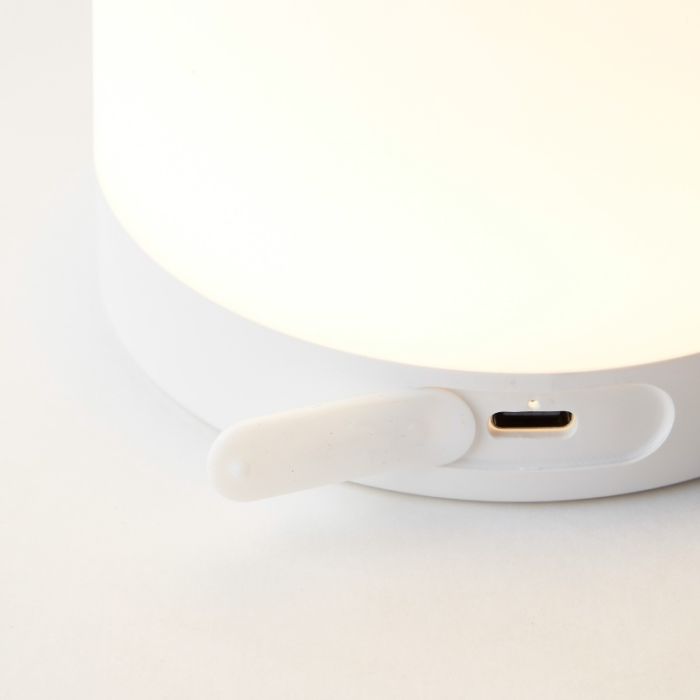 Lámpara de mesa exterior blanca moderna, Maezon, 1W, RGBW LED, IP44, con regulador táctil