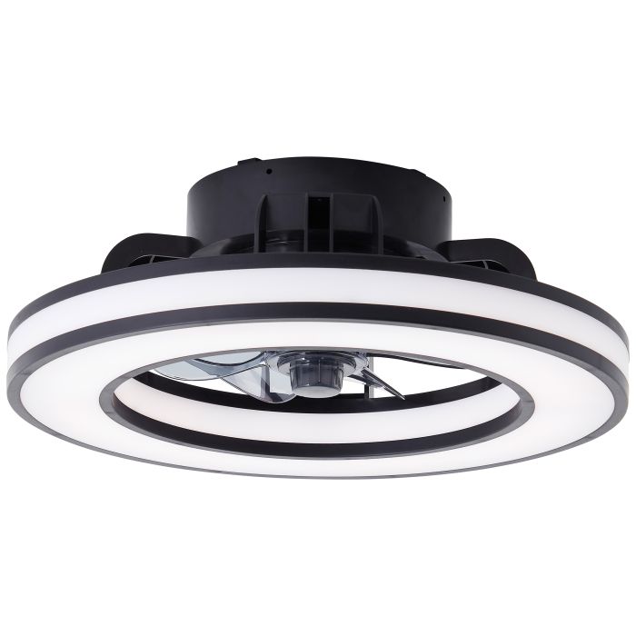 Ventilador de techo negro moderno, Yari, 26W, RGBW LED, con mando a distancia