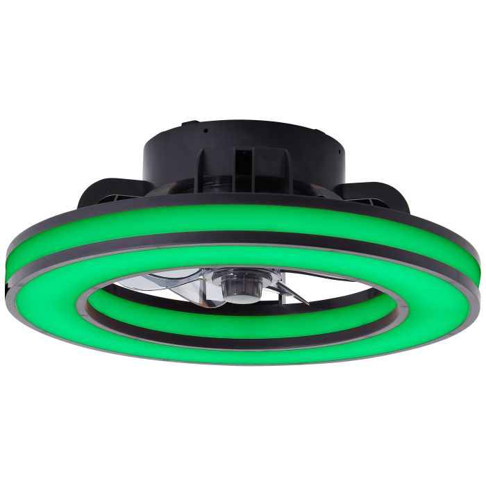 Ventilador de techo negro moderno, Yari, 26W, RGBW LED, con mando a distancia