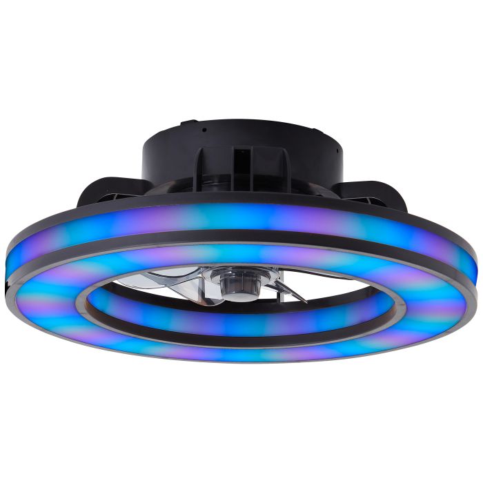 Ventilador de techo negro moderno, Yari, 26W, RGBW LED, con mando a distancia