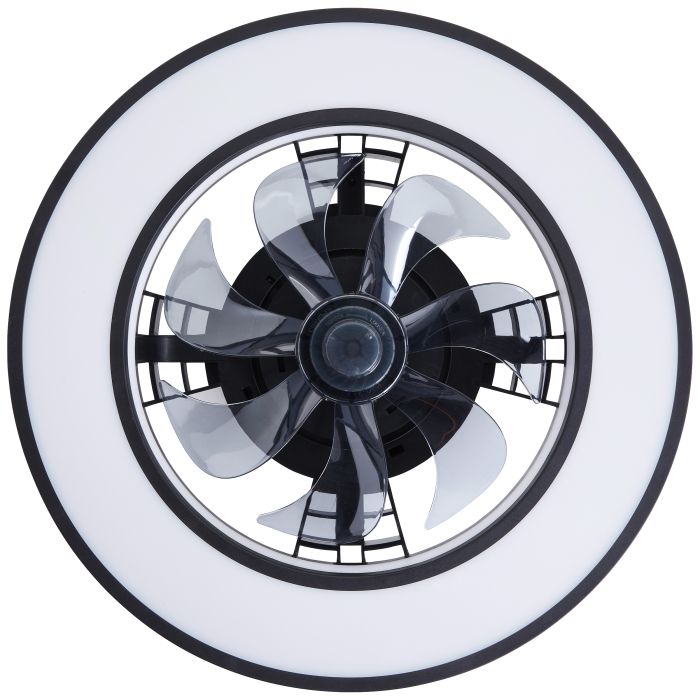 Ventilador de techo negro moderno, Yari, 26W, RGBW LED, con mando a distancia
