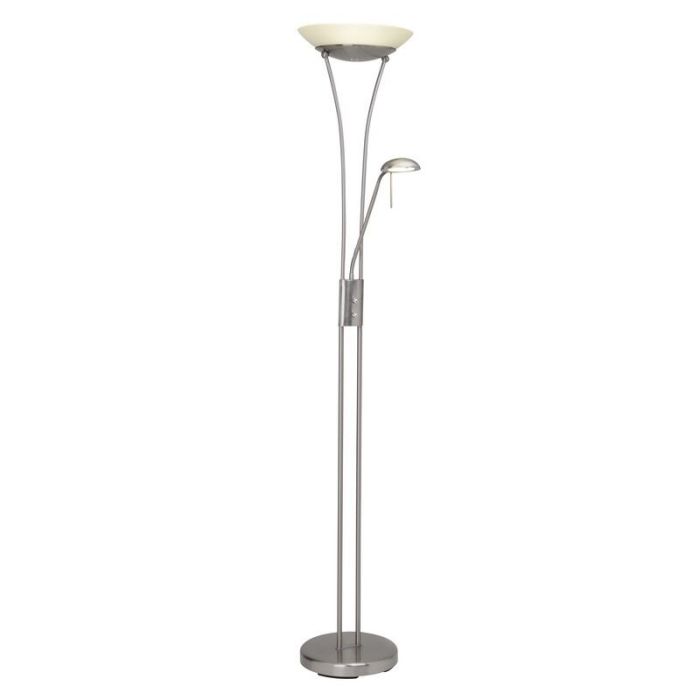 Lámpara de pie de lectura cromada de vidrio, Ivan, 18W, 3000K LED, con interruptor