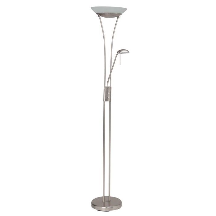 Lámpara de pie de lectura cromada de vidrio, Ivan, 18W, 3000K LED, con interruptor
