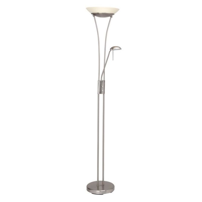 Lámpara de pie de lectura cromada de vidrio, Ivan, 18W, 3000K LED, con interruptor