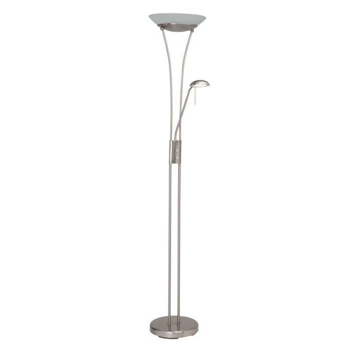 Lámpara de pie de lectura cromada de vidrio, Ivan, 18W, 3000K LED, con interruptor