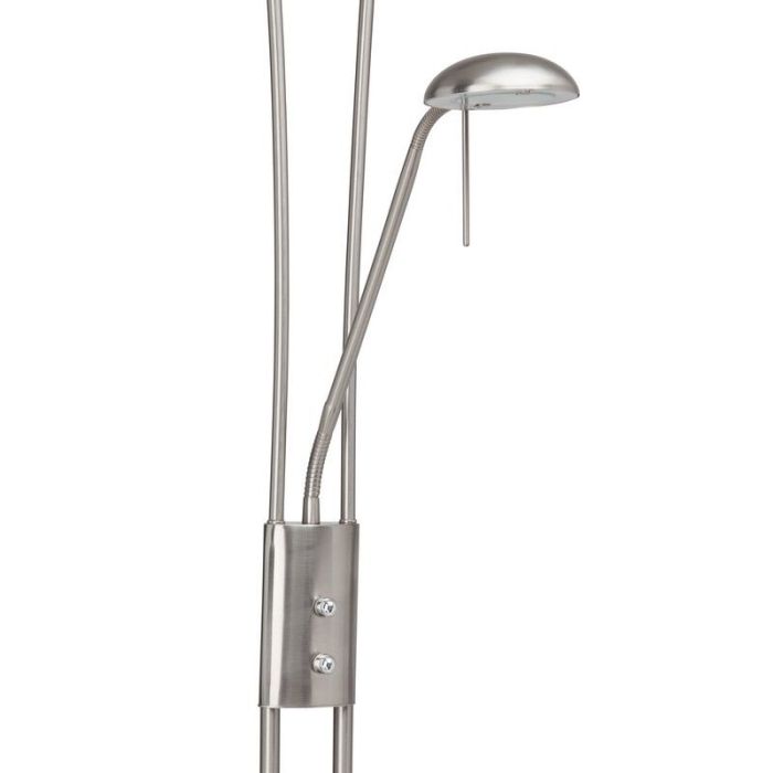 Lámpara de pie de lectura cromada de vidrio, Ivan, 18W, 3000K LED, con interruptor