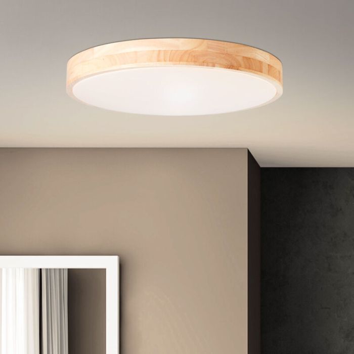 Plafón de techo moderno madera, Asude, 60W, ajustable entre luz blanco cálido y frío LED, con mando a distancia