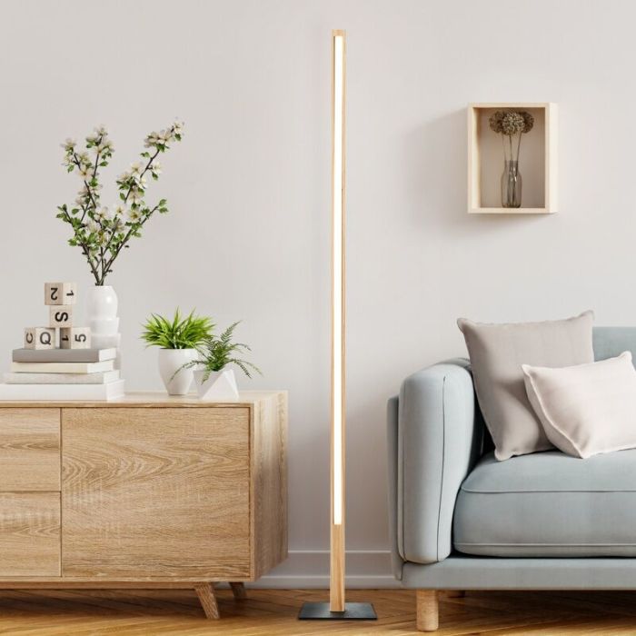 Lámpara de pie de lectura marrón rústica, Renuka, 12W, 3000K LED, con interruptor