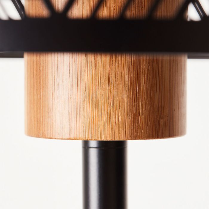 Lámpara de pie de madera negra, Sherona, con interruptor