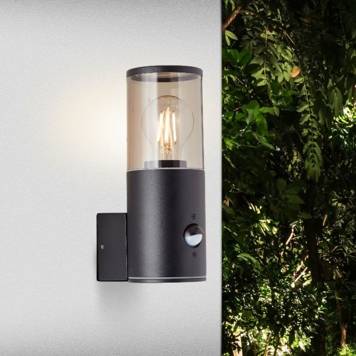 Aplique exterior con sensor de movimiento negro moderno, Sherwin, IP44