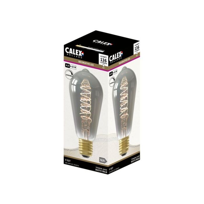 Calex bombilla LED Edison E27 regulable gris, 4W, 1800K