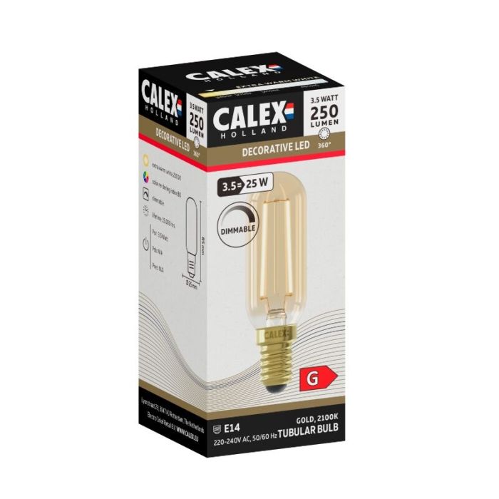 Calex bombilla LED tubo E14 regulable ámbar, 3,5W, 2100K