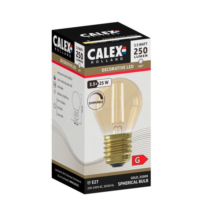 Calex bombilla LED filamento E27 regulable ámbar, 3,5W, 2100K