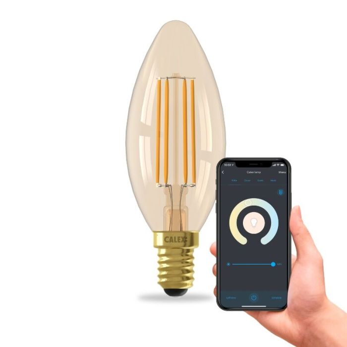 Calex bombilla inteligente LED E14 ámbar, 5W, 1800-3000K