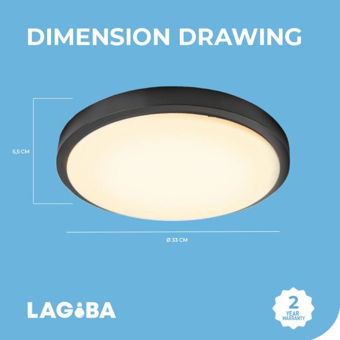 Plafón de techo negro de plástico, Kos, 22W, 3000K LED