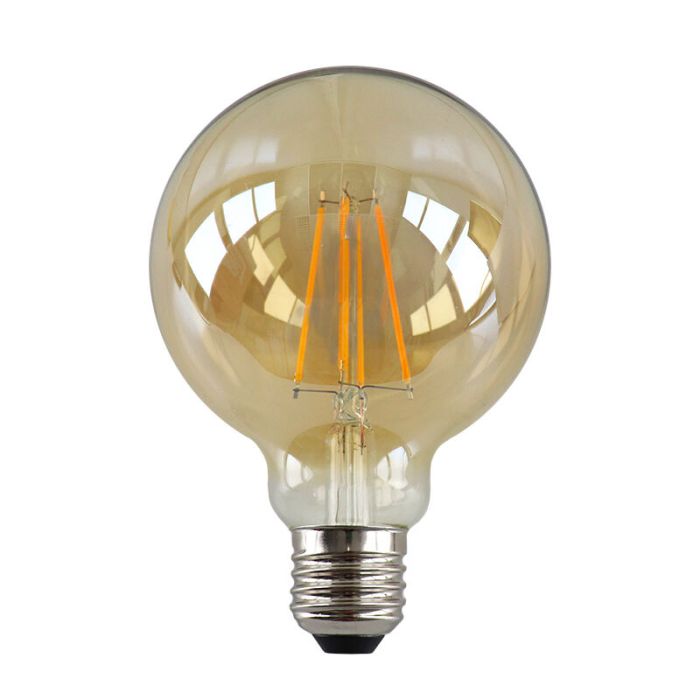 E27 LED bombilla regulable, G95, 6W, ámbar de vidrio, 2200K
