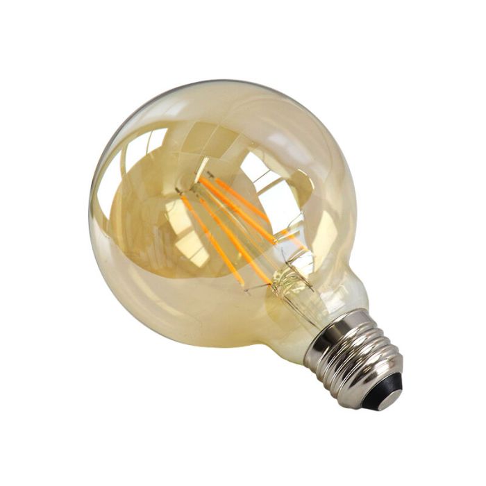 E27 LED bombilla regulable, G95, 6W, ámbar de vidrio, 2200K