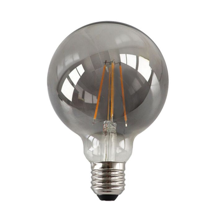 E27 LED bombilla regulable, G95, 5w, vidrio humo, 2200K