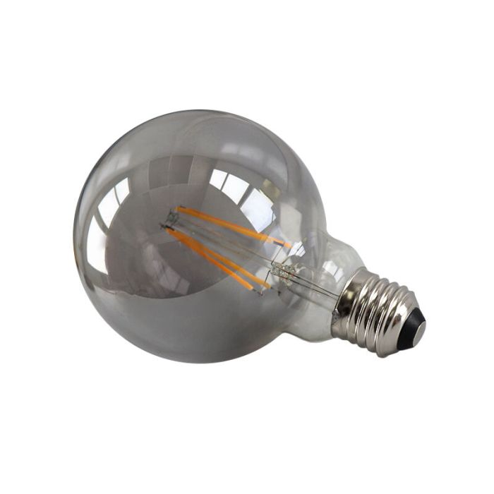 E27 LED bombilla regulable, G95, 5w, vidrio humo, 2200K