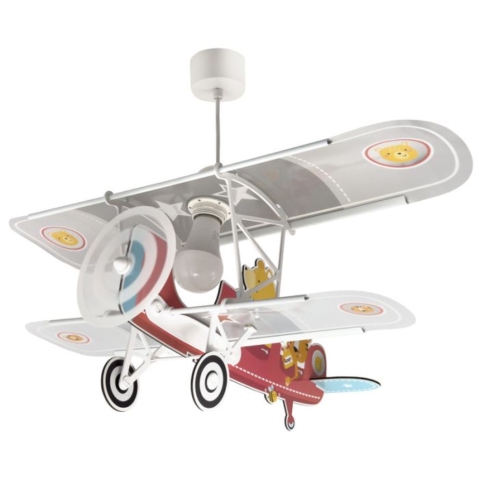 Lámpara colgante infantil de plástico roja, Teddy plane