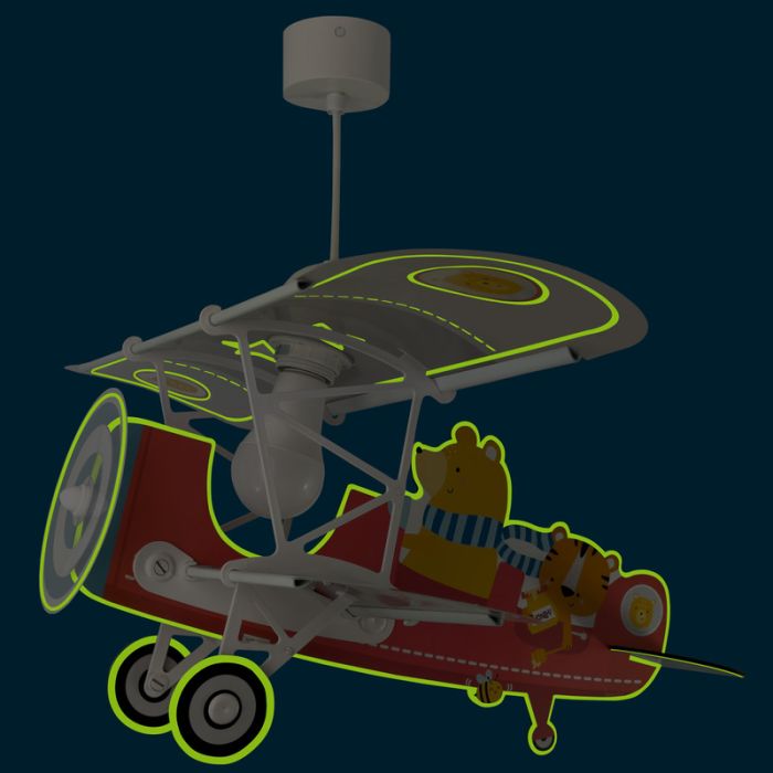 Lámpara colgante infantil de plástico roja, Teddy plane