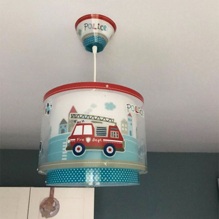 Lámpara colgante infantil de plástico azul, Police