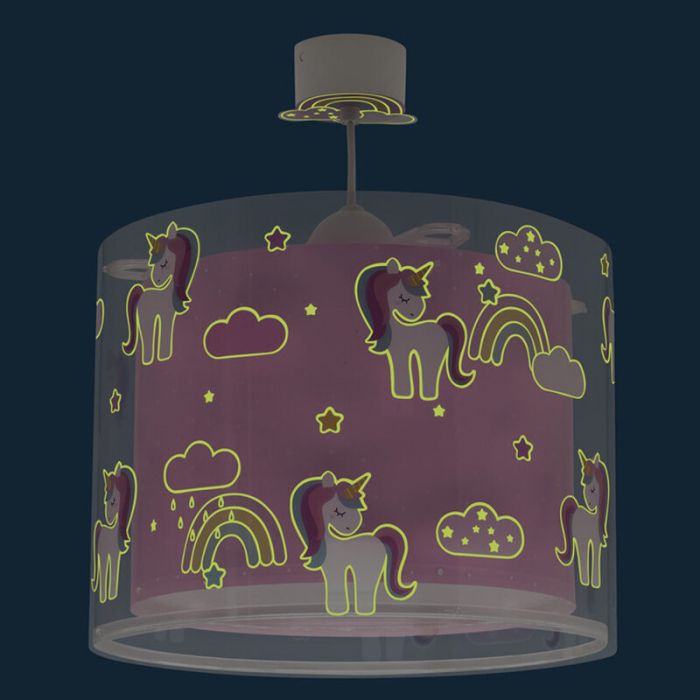 Lámpara colgante infantil de plástico rosa, Unicorn