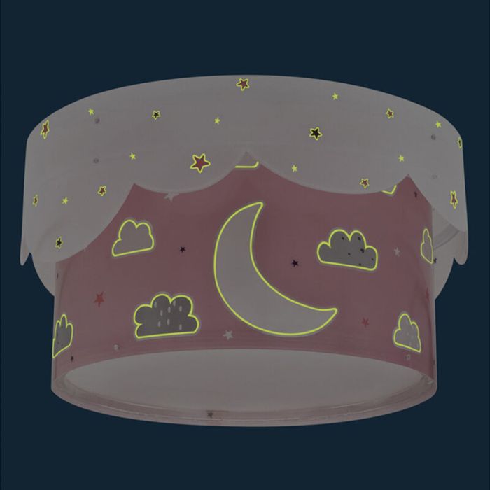 Lámpara de techo infantil de plástico rosa, Moon