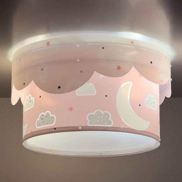 Lámpara de techo infantil de plástico rosa, Moon