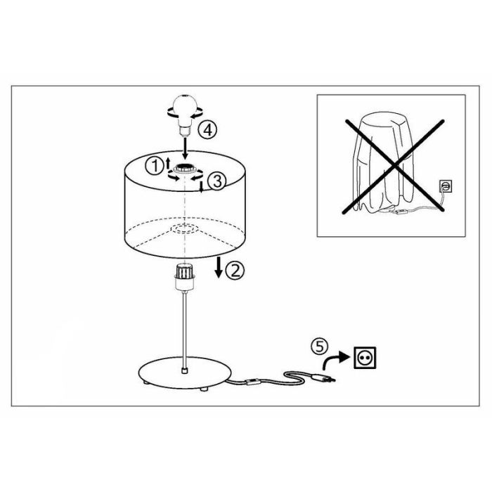 Lámpara de mesa blanca de tela, Abano, con interruptor
