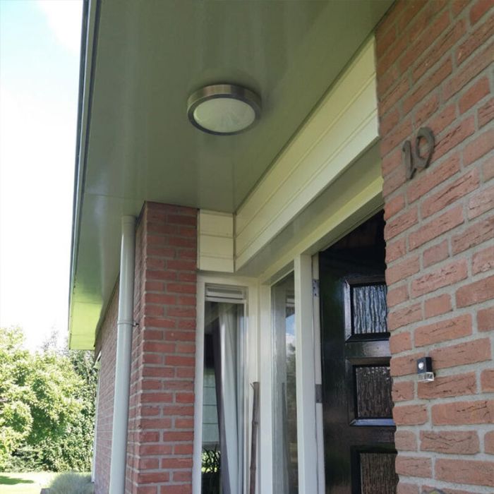 Aplique exterior con sensor crepuscular plateado de vidrio, Bob, IP44