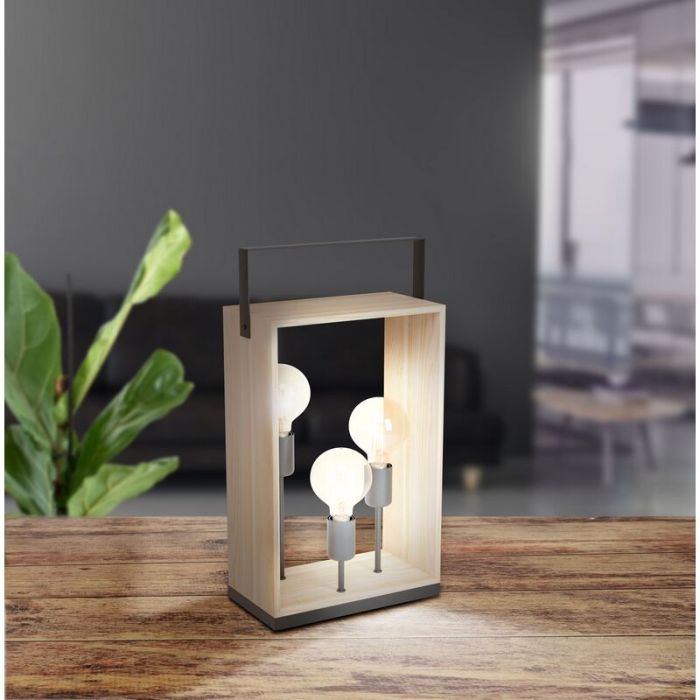 Lámpara de mesa de madera negra, Olaf, con interruptor