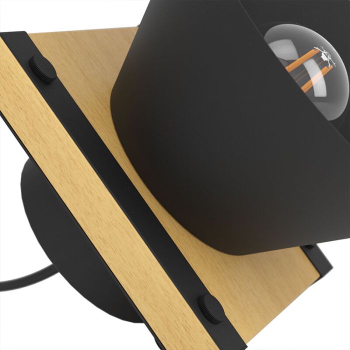 Lámpara de mesa negra de madera, Juanita, con interruptor