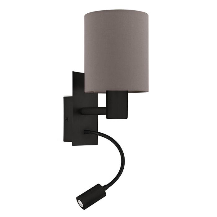 Lámpara de cama gris pardo de tela, Abano, con interruptor